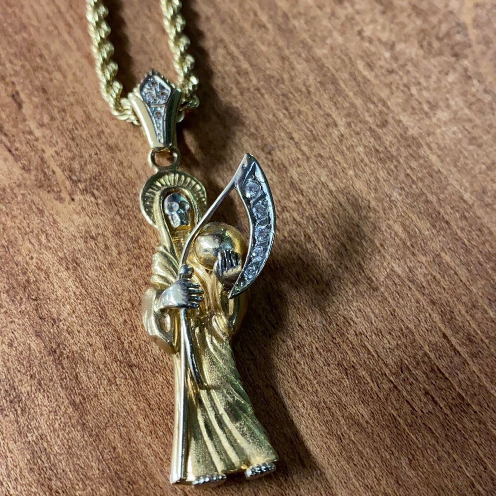 14k genuine gold rope chain and pendant